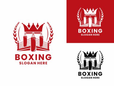 Boks Crown Club logo tasarım vektörü. Boks şampiyonu logosu şablonu. Boks logosu tasarımı simgesi