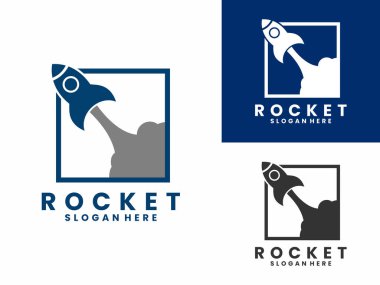 Rocket apps logo design vector template. Square line logo design vector template