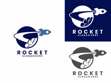 Rocket ship with circle globe logo design vector