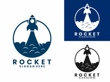 Rocket launch start up logo design vector. Rocket with circle line logo icon