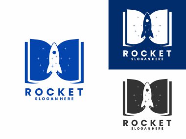 Rocket ship with book open logo design vector template