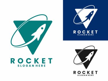 rocket within a triangular shape, enclosed by an orbital path, designed with modern minimalist aesthetics. Rocket logo design vector