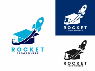 Rocket launch with graduations hat logo design icon. Educations logo design template