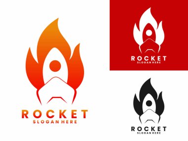 Rocket shape with flames logo design vector template.