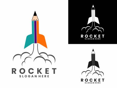 Pencil rocket logo design. Creative Pencil Rocket launch logo vector