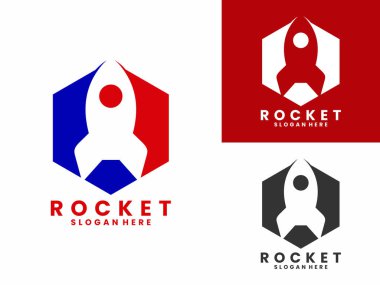 Rocket with hexagon logo design. Rocket sign logo symbol