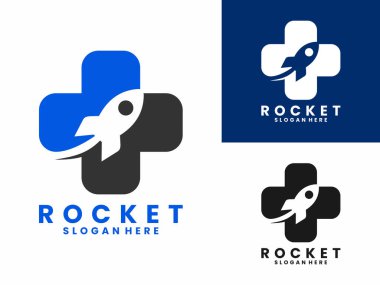 rocket medical logo design vector. rocket with cross medical symbol. Fast healthy treatment logo