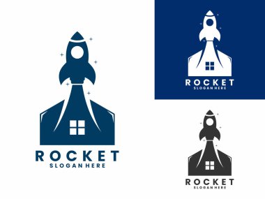 Home rocket launch logo design vector template