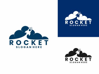 Rocket cloud logo design vector template. Rocket launch with clouds logo icon