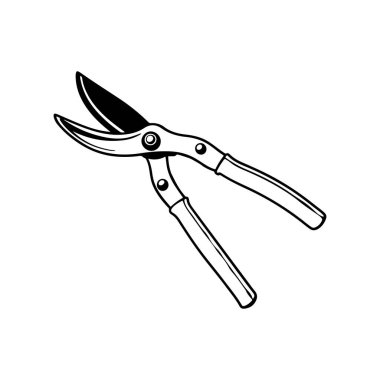 Beyaz arkaplan ile Pruners Rustic Bahçe, Siluet vektör sanat illüstrasyonu