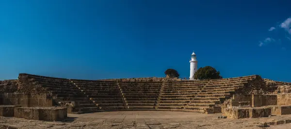 stock image Old amphitheater and lighthouse in Cyprus	