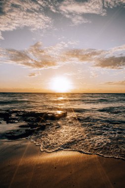 Okyanus üzerinde panoramik günbatımı, Playa Del Carmen, Meksika