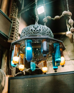 Decorative lamps in Alley in Khan el-Khalili in Cairo Egypt	 clipart