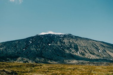 Snaefellsnes Yarımadası, Batı İzlanda 'daki Snaefelljokull volkanı ve buzulunun görkemli manzarası