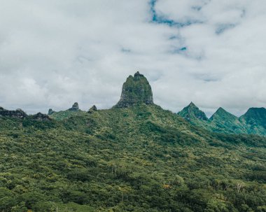 Tohivea Dağı 'nın panoramik manzarası ve Moorea Adası' nın çevresindeki tepeler
