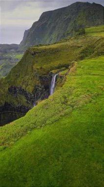 Şelale adayı ikiye böler. Cascata da Ribeira Grande, Azores 'deki birçok görkemli şelaleden biridir. Flores Adası, Azores