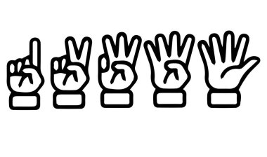 Zafer işaretli siyah beyaz eller. Vektör illüstrasyonu.