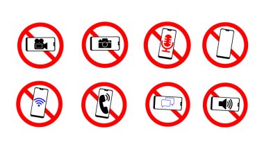 Beyaz arka planda kırmızı yasaklama işaretleri. Vektör illüstrasyonu.