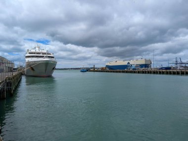 Auckland Limanı 'na yanaşmış bir yolcu gemisi var.