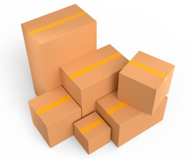 Karton kutular ya da beyaz arka planda izole edilmiş bir hediye kutusu. 3D ekspres teslimat kavramı depo, paket taşımak ve çevrimiçi alışveriş