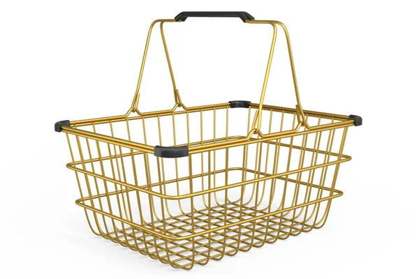 Metal Wire Shopping Basket Supermarket White Background Render Concept Online — Photo