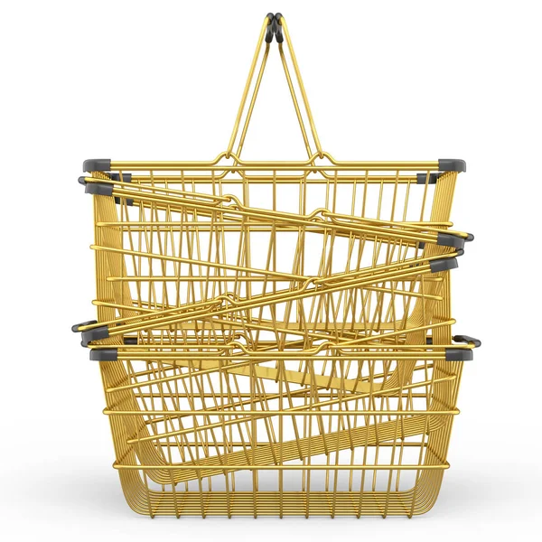 Stack Metalwire Shopping Basket Supermarket White Background Render Concept Online — Foto Stock