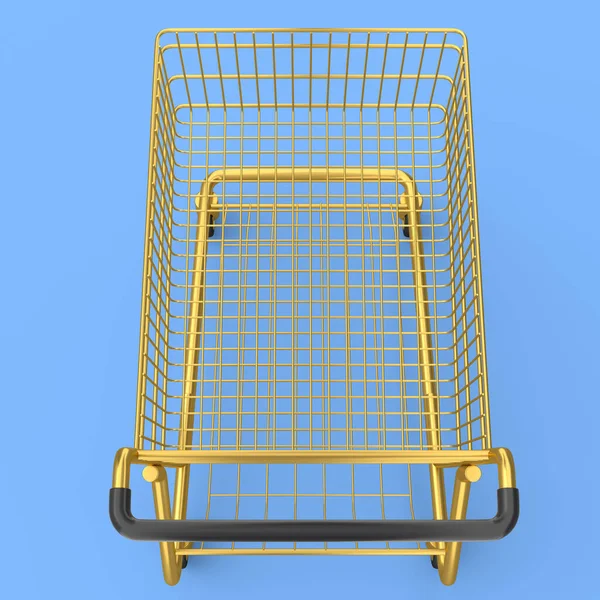 Shopping Cart Trolley Groceries Blue Background Render Concept Sale Discount — Stock Photo, Image