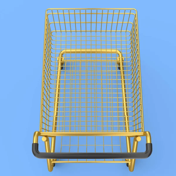 Winkelwagen Trolley Voor Boodschappen Blauwe Achtergrond Renderen Concept Van Verkoop — Stockfoto