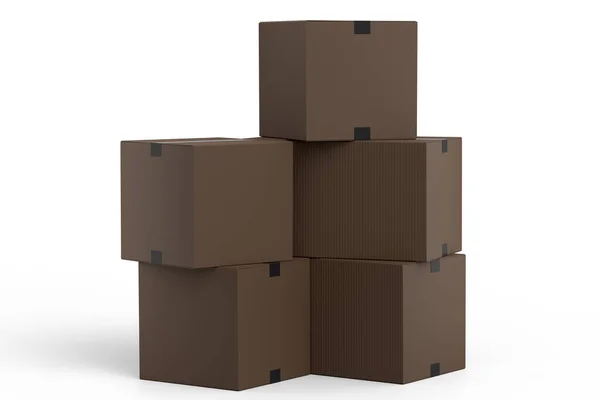一套纸板箱或纸盒礼品盒 独立于白色背景 3D提供速递至仓库 运送包裹及网上购物的概念 — 图库照片