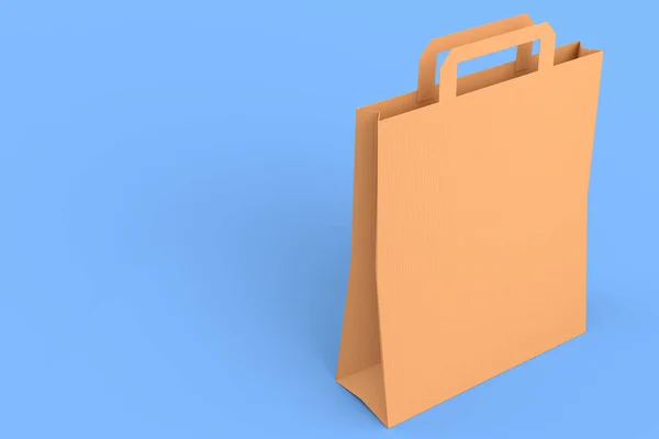 折叠式木筏纸袋 手柄与蓝色背景隔离 网上购物和礼品盒的概念 — 图库照片