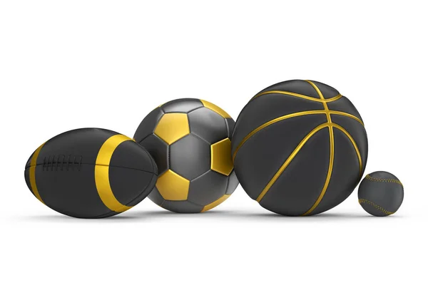 Комплект Черно Золотой Мяч Баскетбол Американский Футбол Гольф Изолированы Белом — стоковое фото