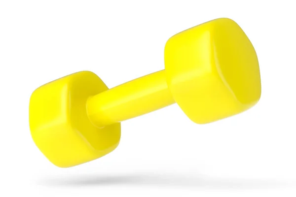 橡胶黄色哑铃隔离在白色背景上 3D提供用于健身和举重的体育设备 — 图库照片