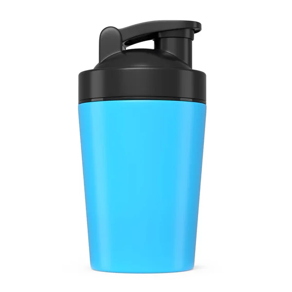Blauwe Plastic Sport Shaker Voor Proteïne Drank Geïsoleerd Witte Achtergrond — Stockfoto