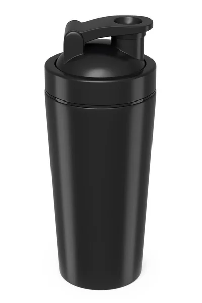 Черный Пластиковый Спортивный Шейкер Протеинового Напитка Выделен Белом Фоне Визуализация — стоковое фото