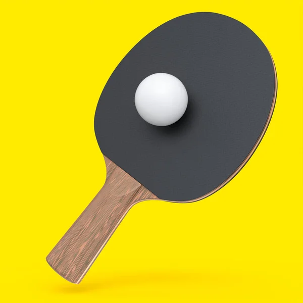 Чорний Пінг Понг Настільного Тенісу Ячем Ізольовано Жовтому Тлі Візуалізація — стокове фото