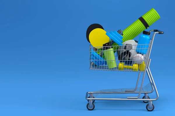 Sport Equipment Fitness Gym Crossfit Shopping Cart Blue Background Render — Stock Photo, Image