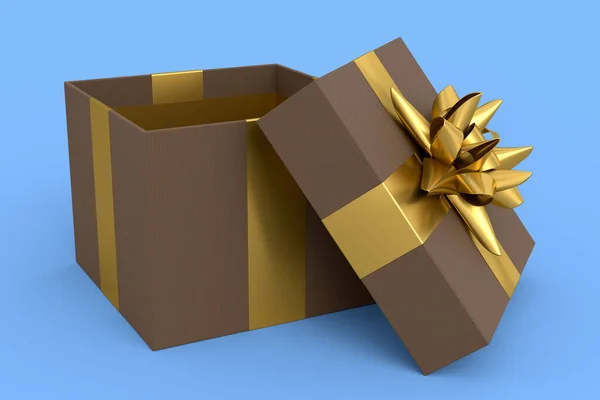 礼品盒上有彩带和弓形的蓝色背景 三维渲染问候设计的概念生日 圣诞节 黑色星期五 — 图库照片