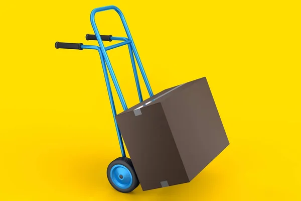 机场行李车或行李车旁边堆满了黄色背景的纸板箱或纸板箱 机场或仓库服务的3D渲染部分 — 图库照片