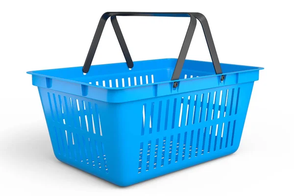 Plastic Shopping Basket Supermarket White Background Render Concept Online Shopping — Stockfoto