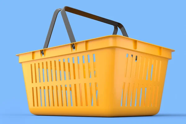 Plastic shopping basket from supermarket on blue background. 3d render concept of online shopping andblack friday sale