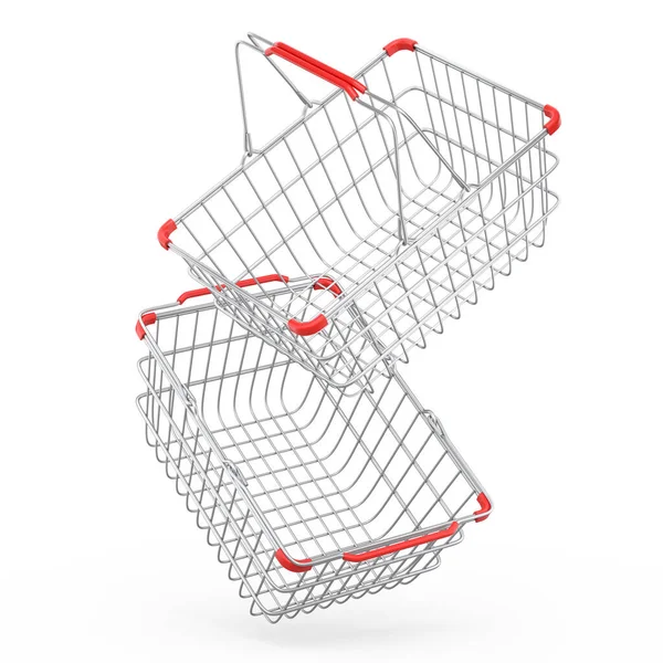 Set Cestini Metallici Supermercato Sfondo Bianco Rendering Concetto Shopping Online — Foto Stock