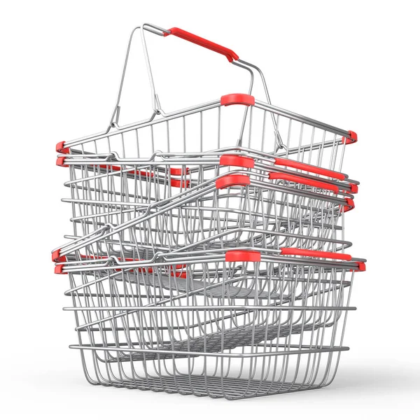 Stack Metalwire Shopping Basket Supermarket White Background Render Concept Online — Stock Fotó