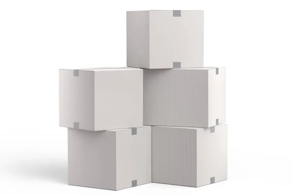 一套纸板箱或纸盒礼品盒 独立于白色背景 3D提供速递至仓库 运送包裹及网上购物的概念 — 图库照片