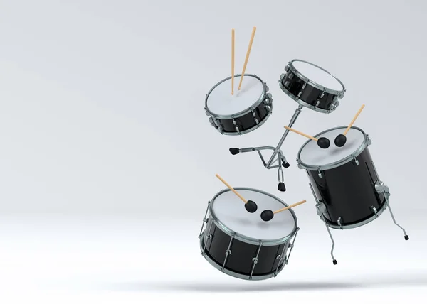 Набор Барабанов Металлическими Тарелками Белом Фоне Визуализация Музыкального Ударного Инструмента — стоковое фото