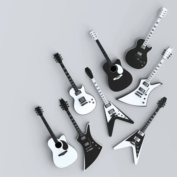 Conjunto Guitarras Acústicas Eléctricas Aisladas Sobre Fondo Blanco Render Concept —  Fotos de Stock