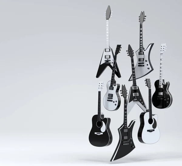 어쿠스틱 세트가 배경에 분리되어 가게를 헤비메탈 기타가 페스티벌 포스터 — 스톡 사진