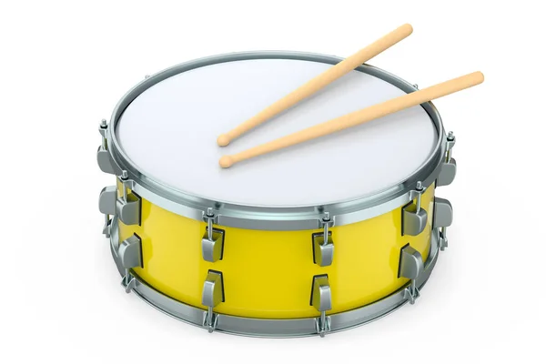 Realistic Drum Wooden Drum Sticks White Background Render Concept Musical — Foto Stock