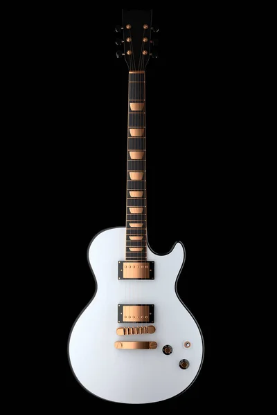 在黑色背景上隔离的电声吉他的特写 音乐商店用重金属吉他摇滚音乐节海报的3D渲染概念 — 图库照片