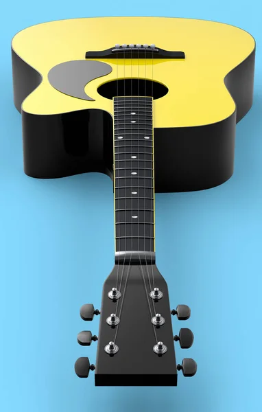 Gros Plan Guitare Acoustique Isolée Sur Fond Bleu Rendu Concept — Photo