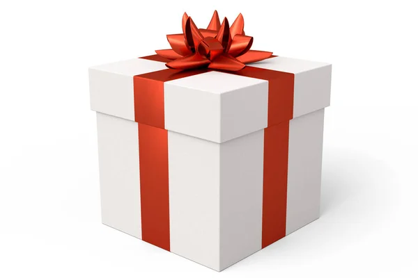 白い背景にリボンと弓で隔離されたギフトボックス 挨拶デザインの3Dレンダリングの概念誕生日 クリスマス ブラックフライデー — ストック写真